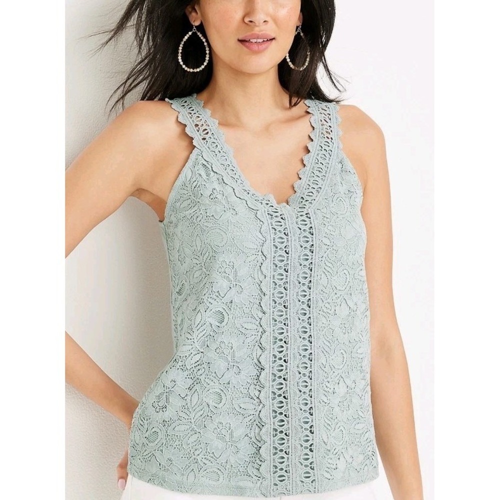 Maurices Lace Crochet Tank Top Boho Floral Overlay Tie Back Sage Green Small NWT